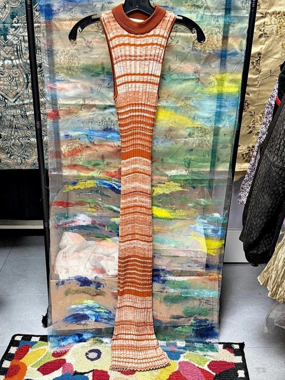 Ramy Brook Striped Knit Maxi Dress in Orange & White & Tan Like New